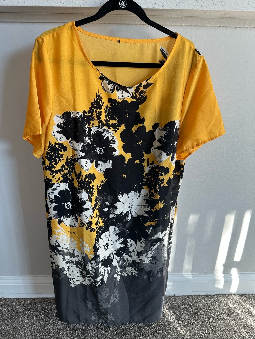 SHEIN Yellow Black White Floral Shift Dress